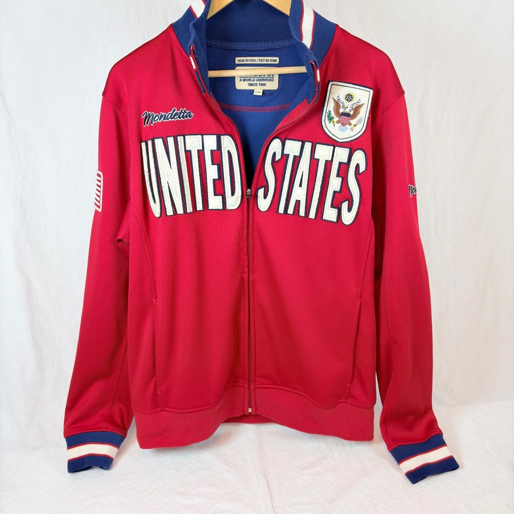 Mondetta  USA Track Jacket Men Sz L Red Full Zip Blokecore Varsity Spell Out